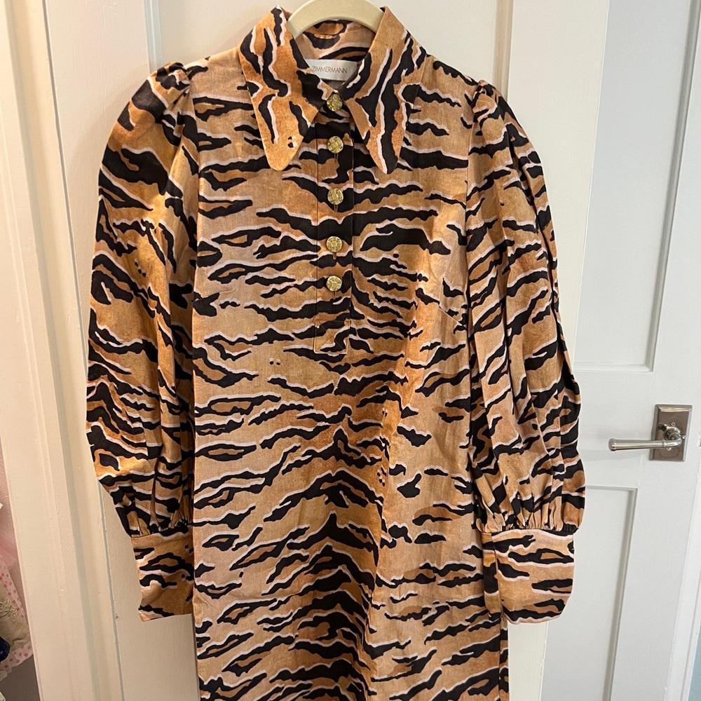 Zimmermann Matchmaker Tiger-Print Linen Shift Minidress